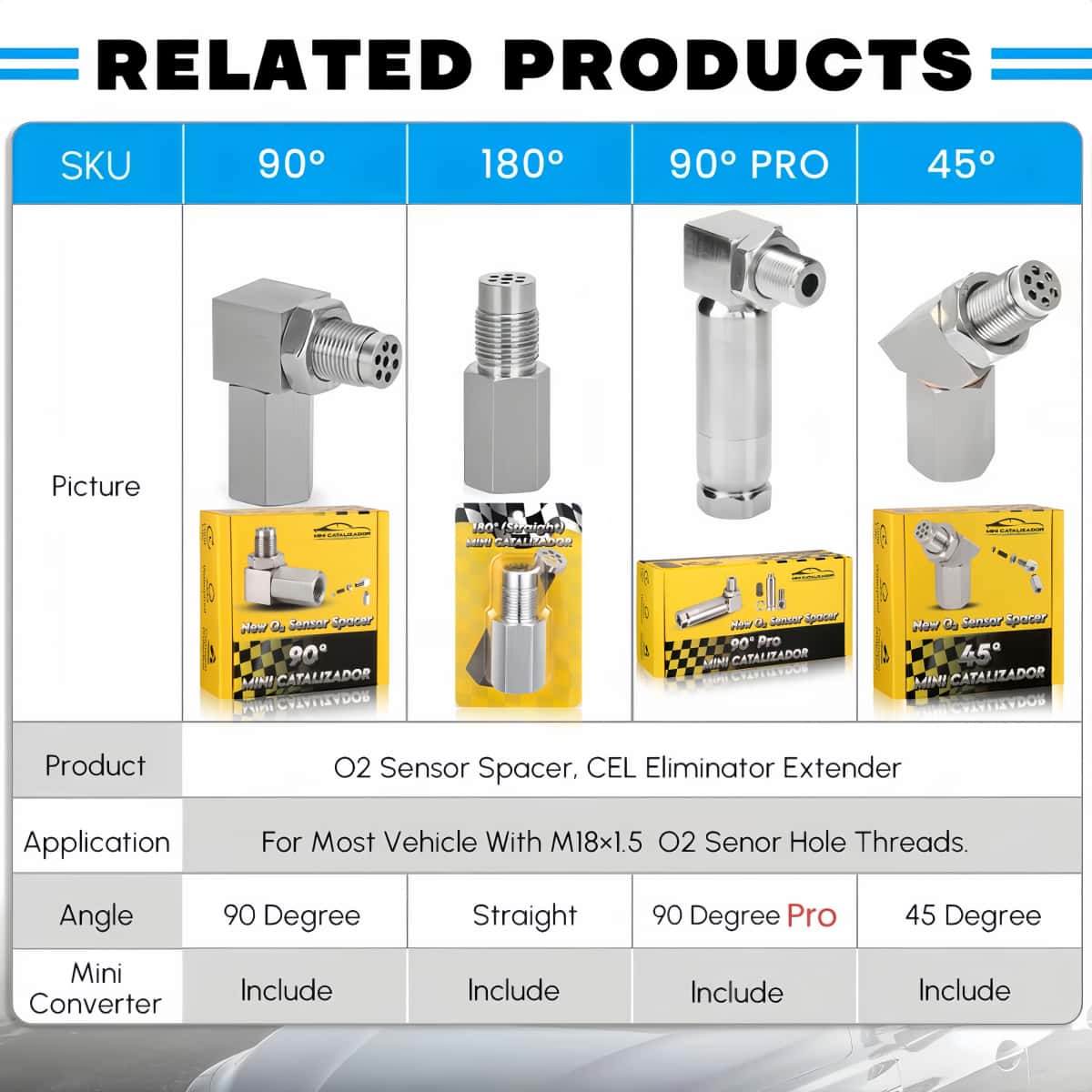Mini Catalytic® 90° Pro O2 Sensor Spacer Mini Catalytic Converter to Fix CEL P0420 P0430