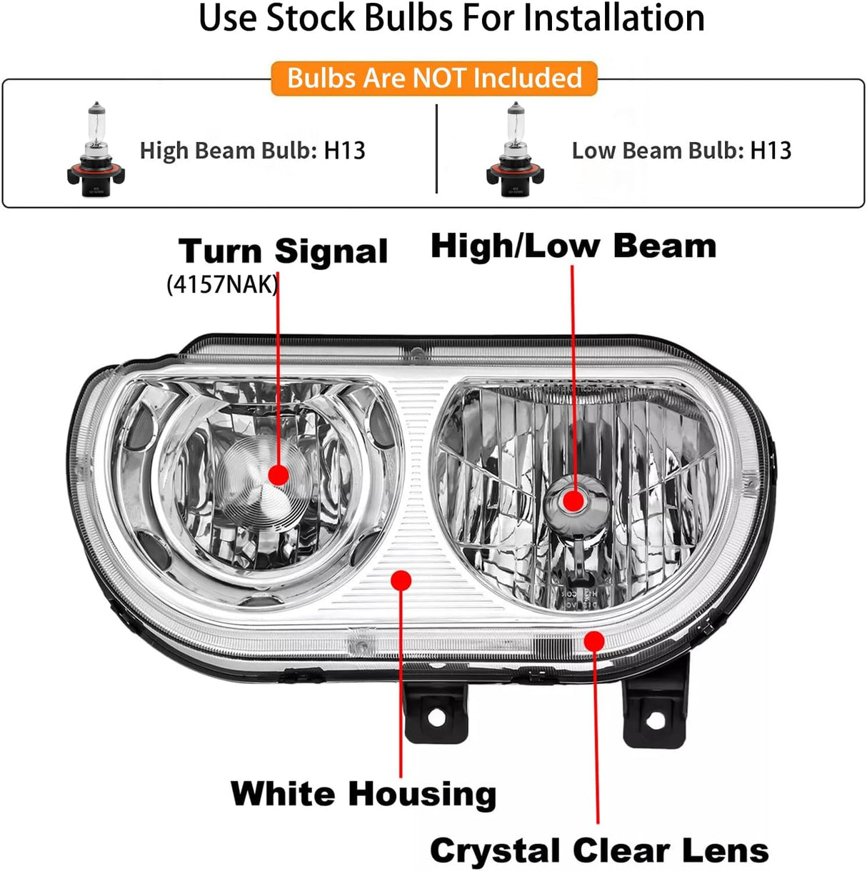 Kingman Speed® (08-14) Dodge Challenger Crystal Chrome Head Lights (Halogen)