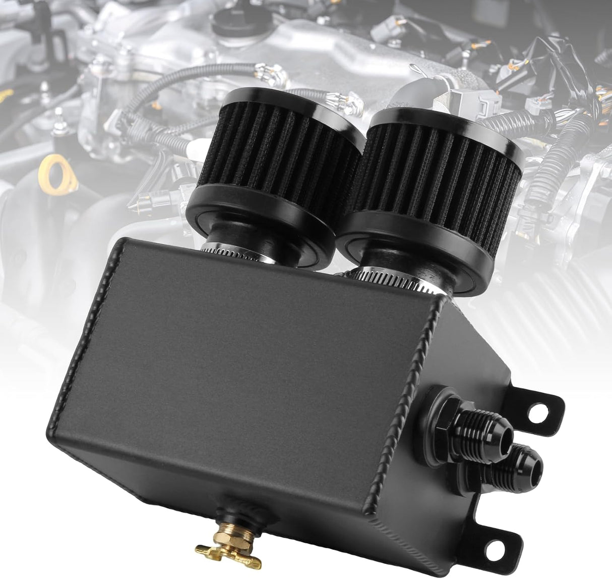 Universal -10AN 1.2L Baflled Oil Catch Can Dual Breather Filters & Drain Valves