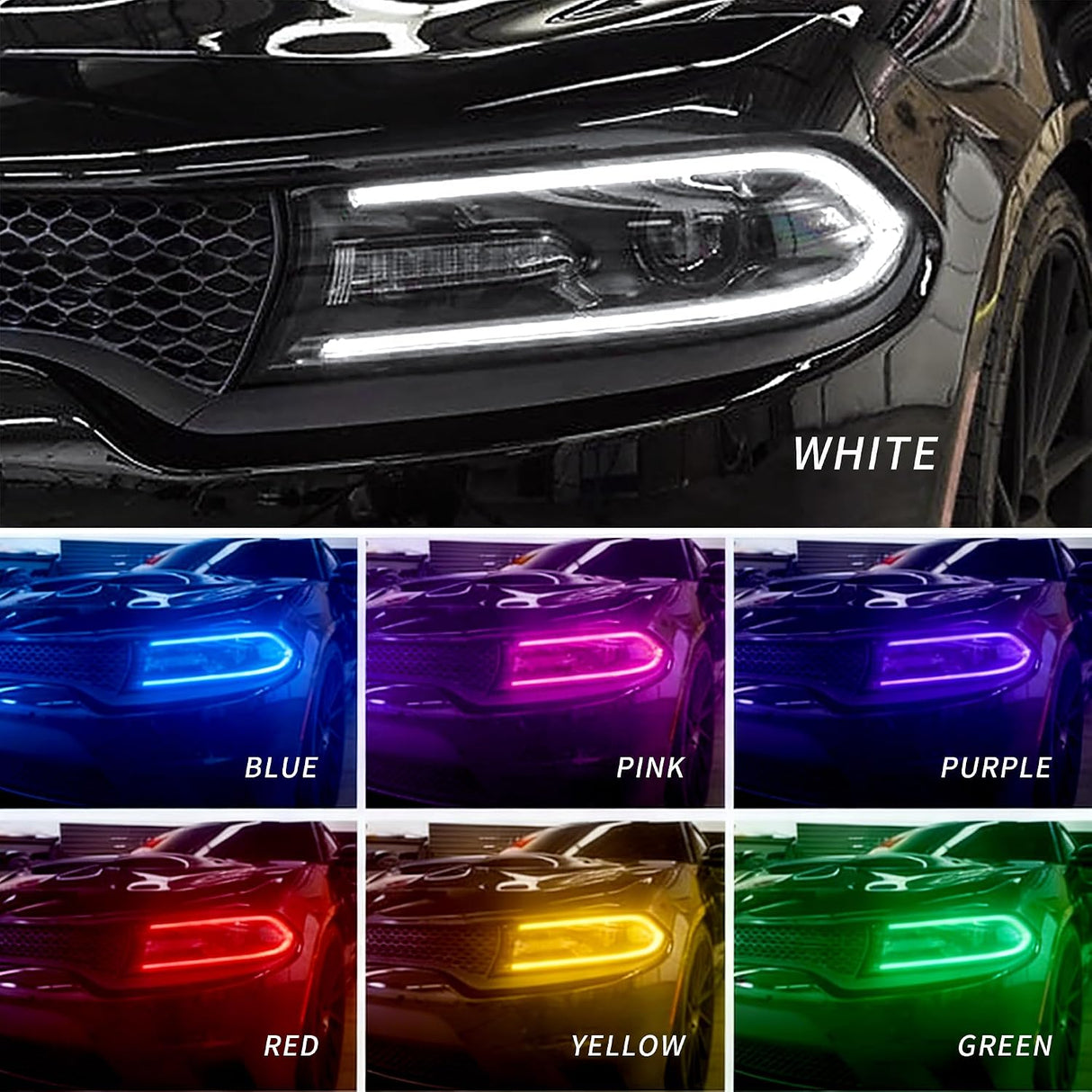 15-23 Dodge Charger Head Lights with MultiColor DRL Strip (Halogen)