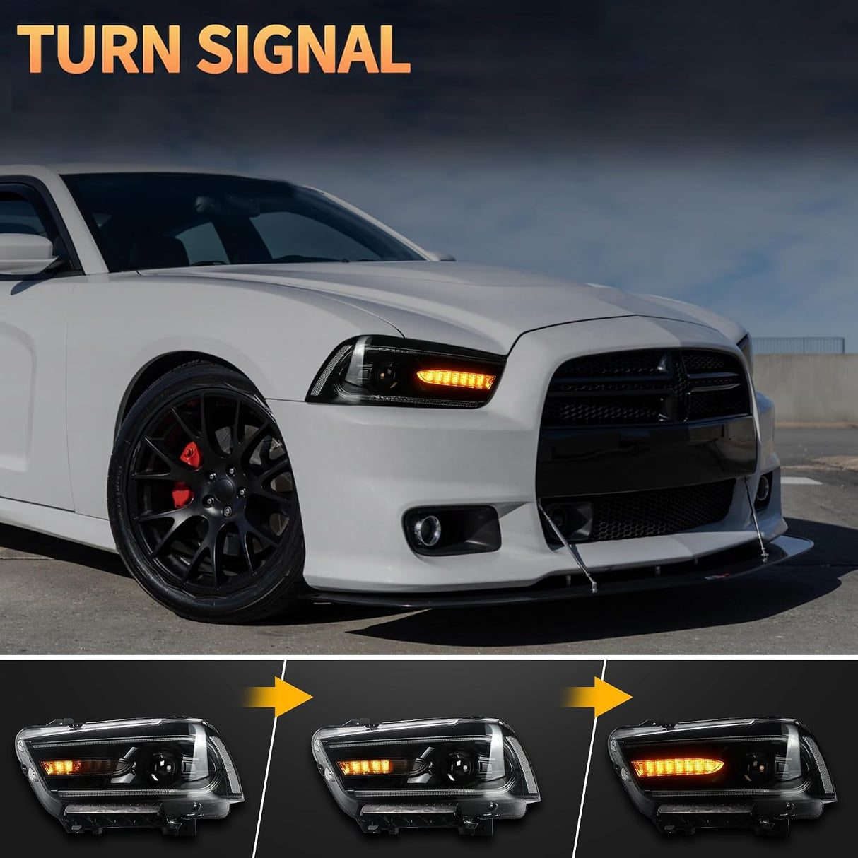 11-14 Dodge Charger Head Lights with Color Shift DRL Srip (Halogen)