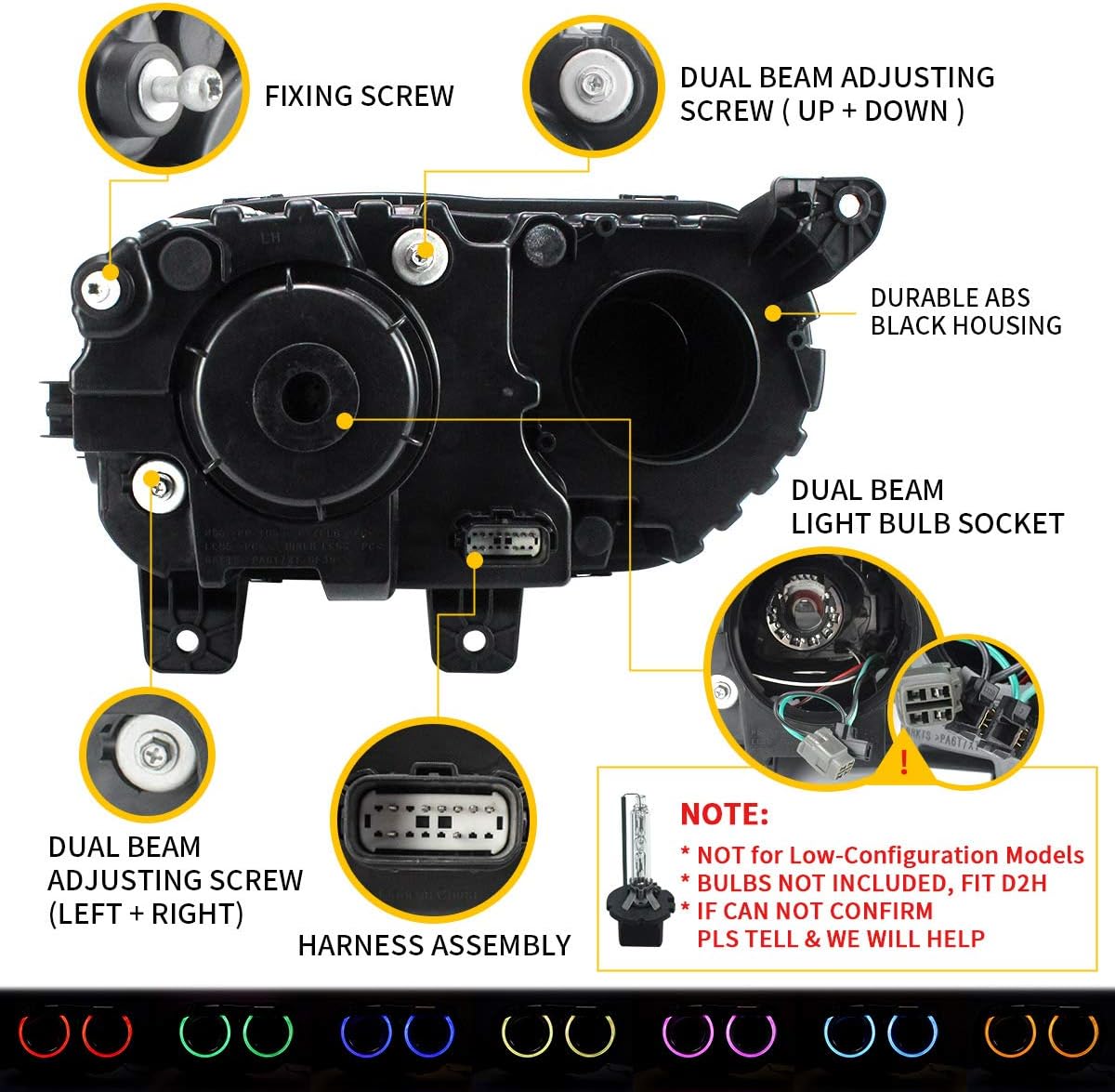 15-23 Dodge Challenger Head Lights with Color Shift Halos (Halogen)