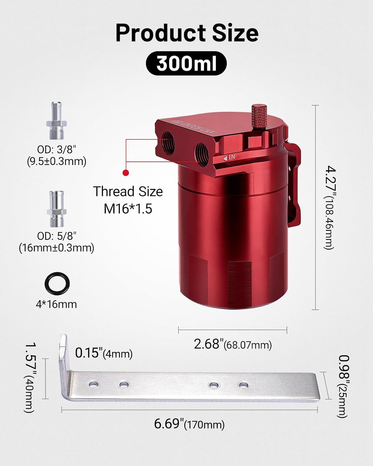 300ML Baffled Oil Can with Breather Filter 5/8" ID 5 FT NBR Fuel Hose