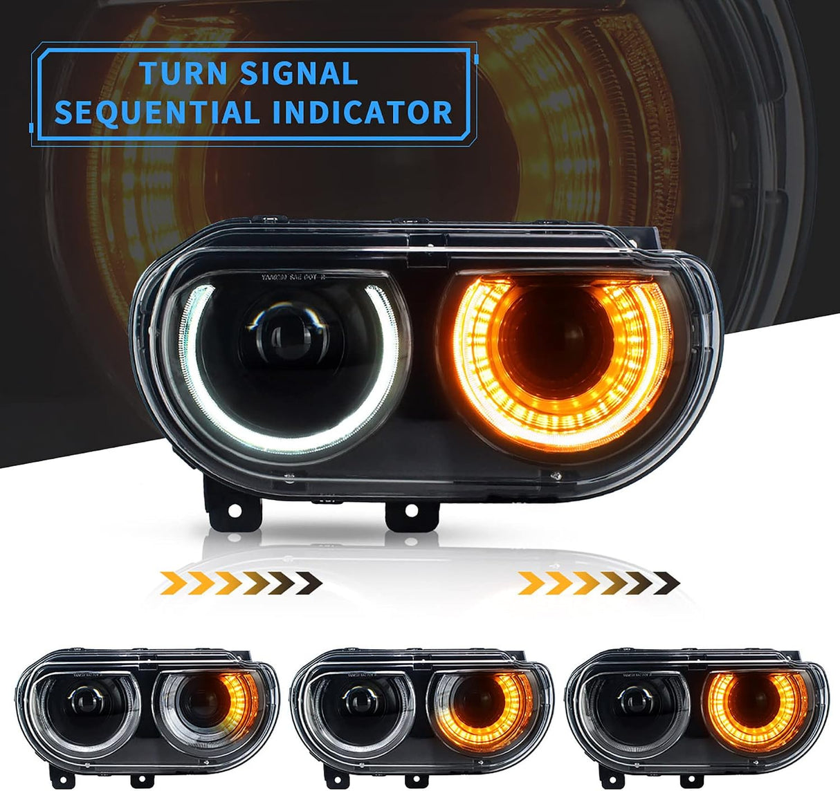 08+ Dodge Challenger Projector Head Lights Sequential Indicator Halo