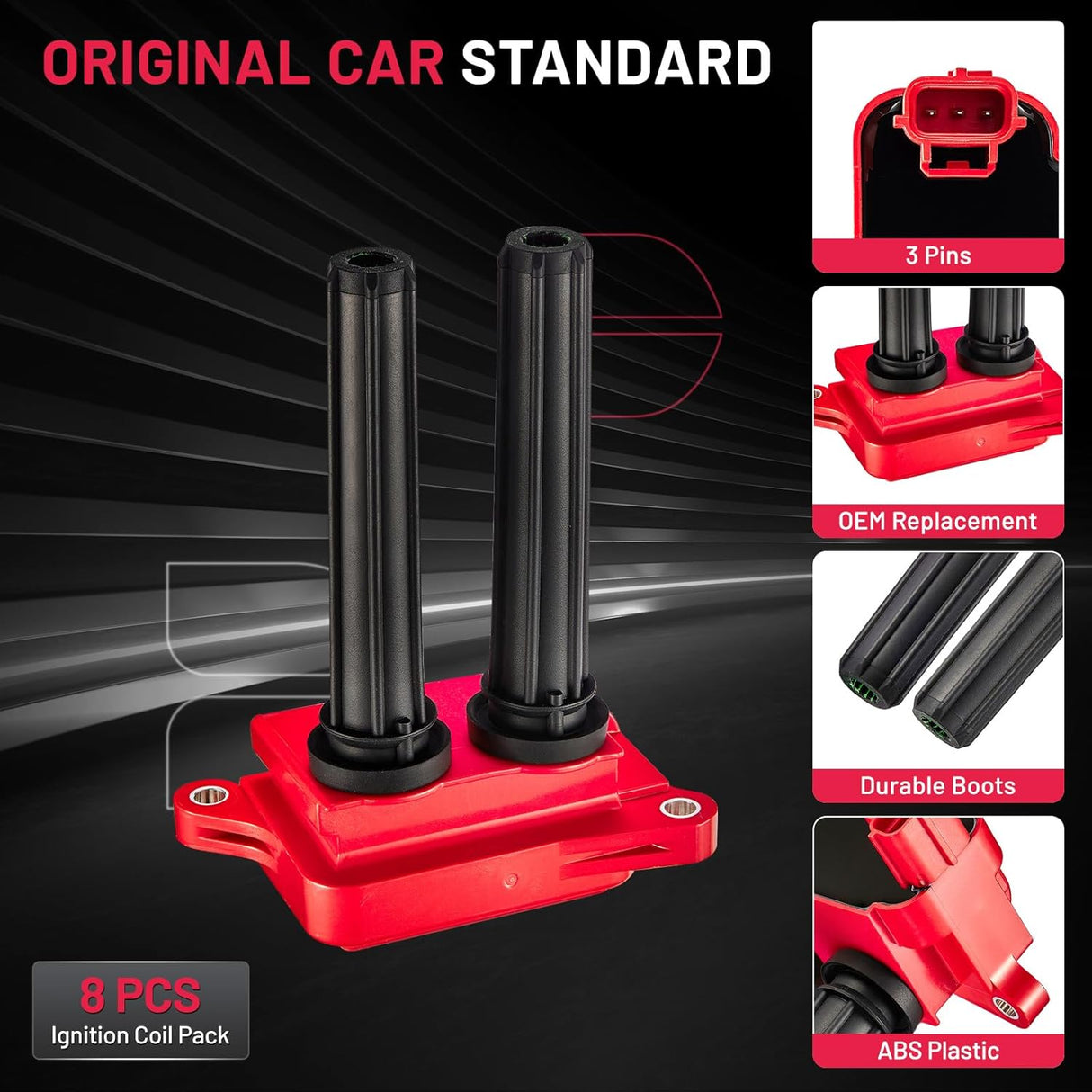 Kingman Speed® OE GEN III HEMI Red Ignition Coils (3-Pin / 8-Pack)