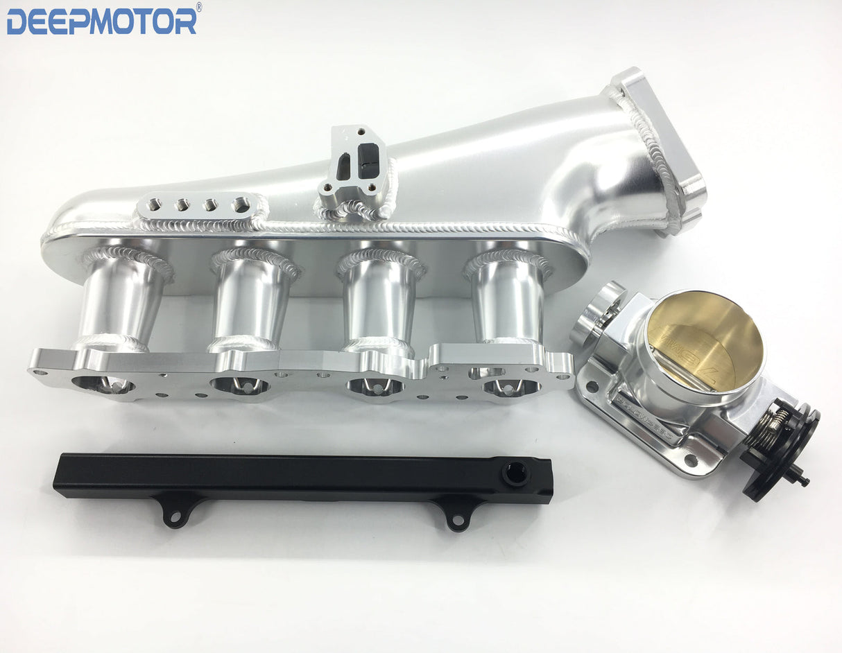 S14 S15 SR20DET 76mm Billet Intake Manifold Fuel Rail Throttle Body Silver