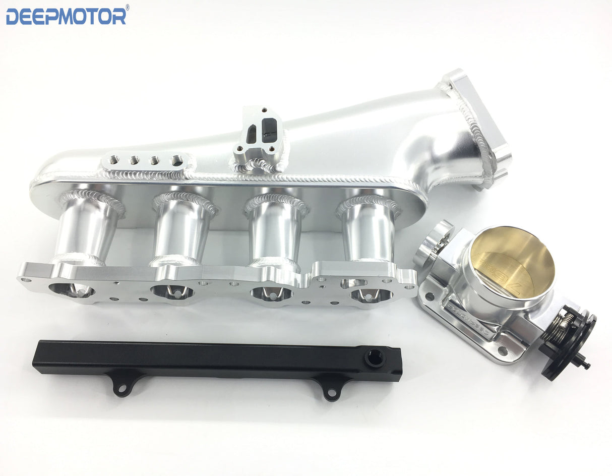 S14 S15 SR20DET 76mm Billet Intake Manifold Fuel Rail Throttle Body Silver