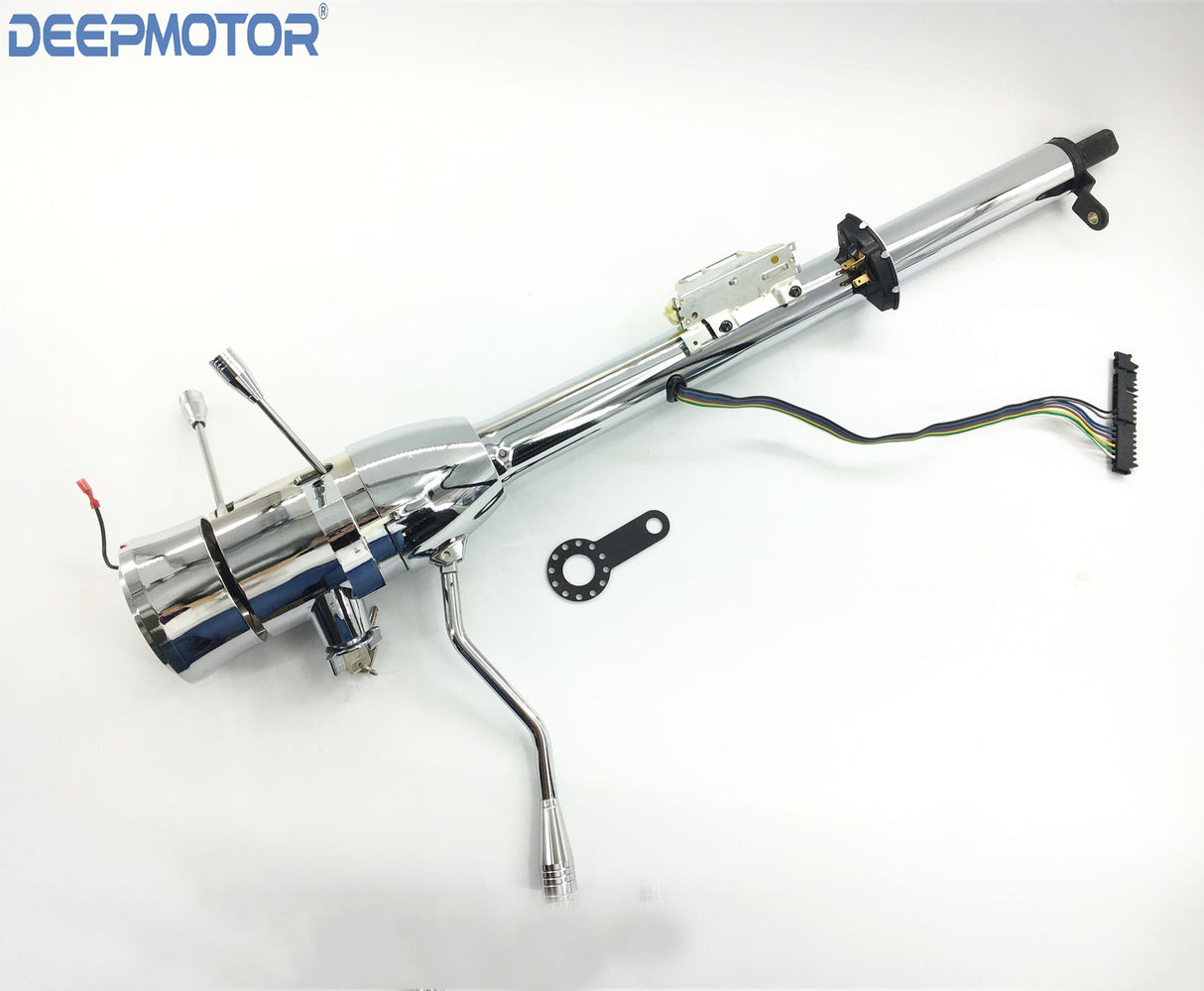 30" Auto Column Shift Tilt Steering Column with Key & Wheel Adapter Chrome