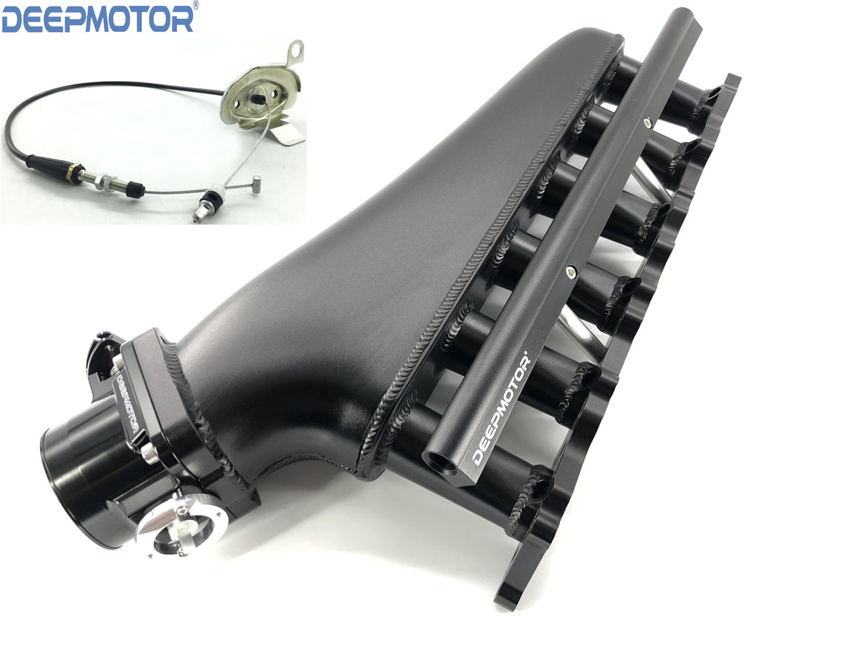 Deepmotor RB20 RB20DET Billet Intake Manifold Fuel Rail Throttle Body Set Black