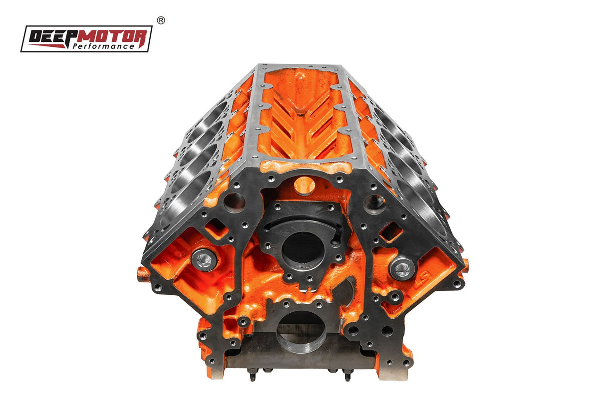 CNC machined Cast Iron Engine Block for LSX 4.000 Bore DH-9.240 6-Bolt Orange