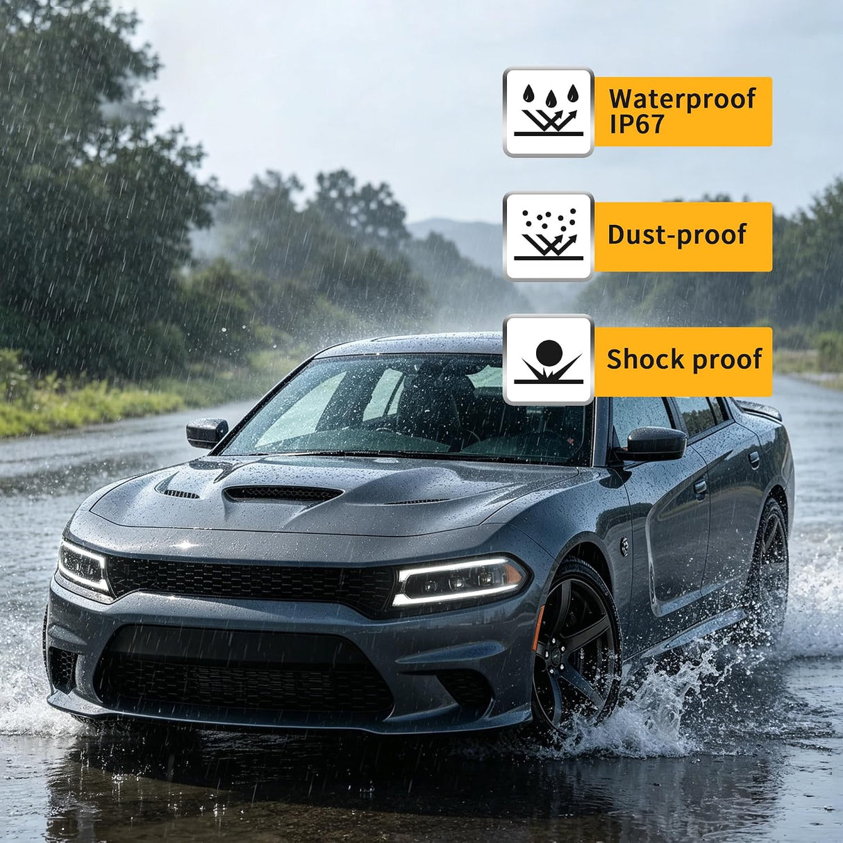 15-23 Dodge Charger Head Lights with White DRL Strip (Halogen)