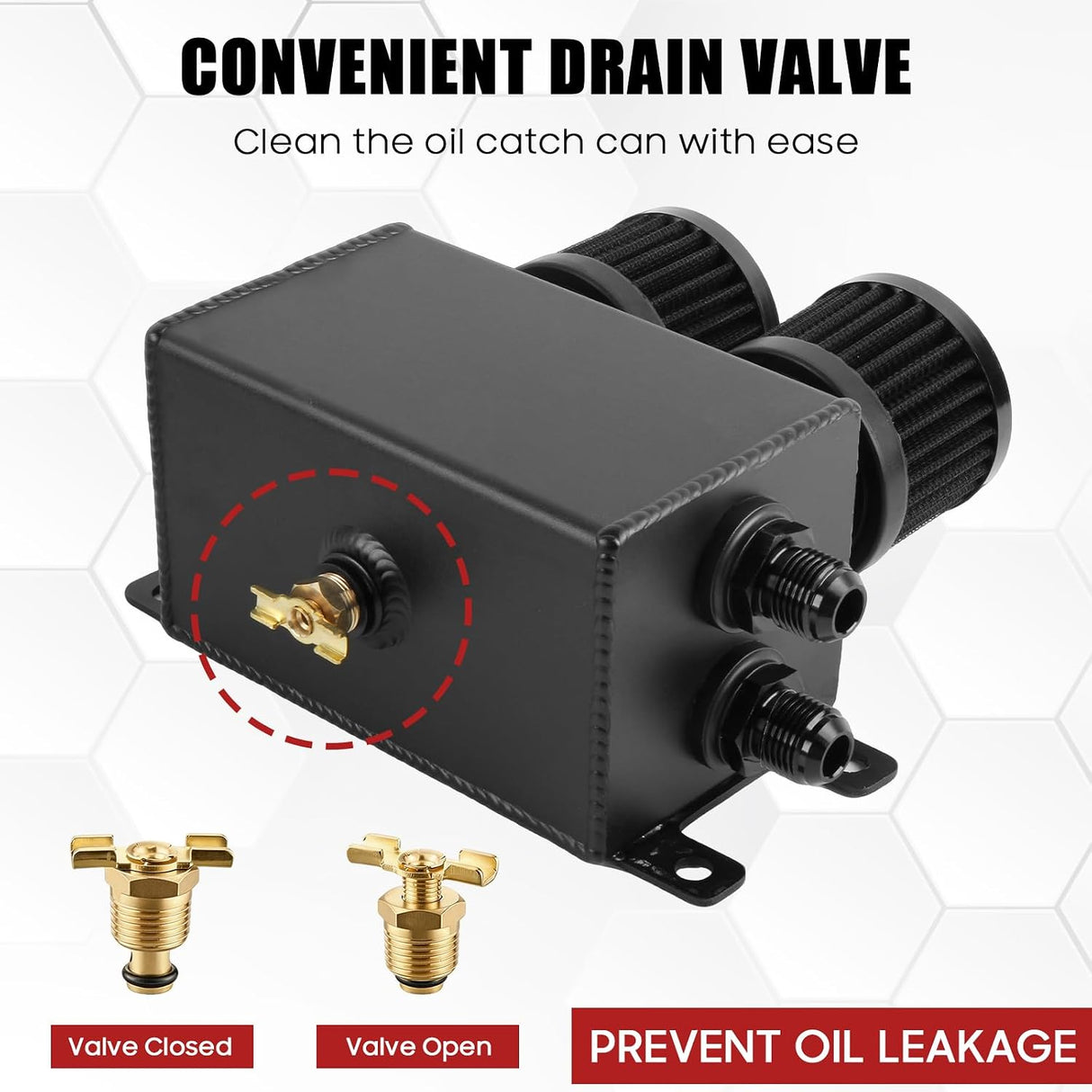 Universal -10AN 1.2L Baflled Oil Catch Can Dual Breather Filters & Drain Valves