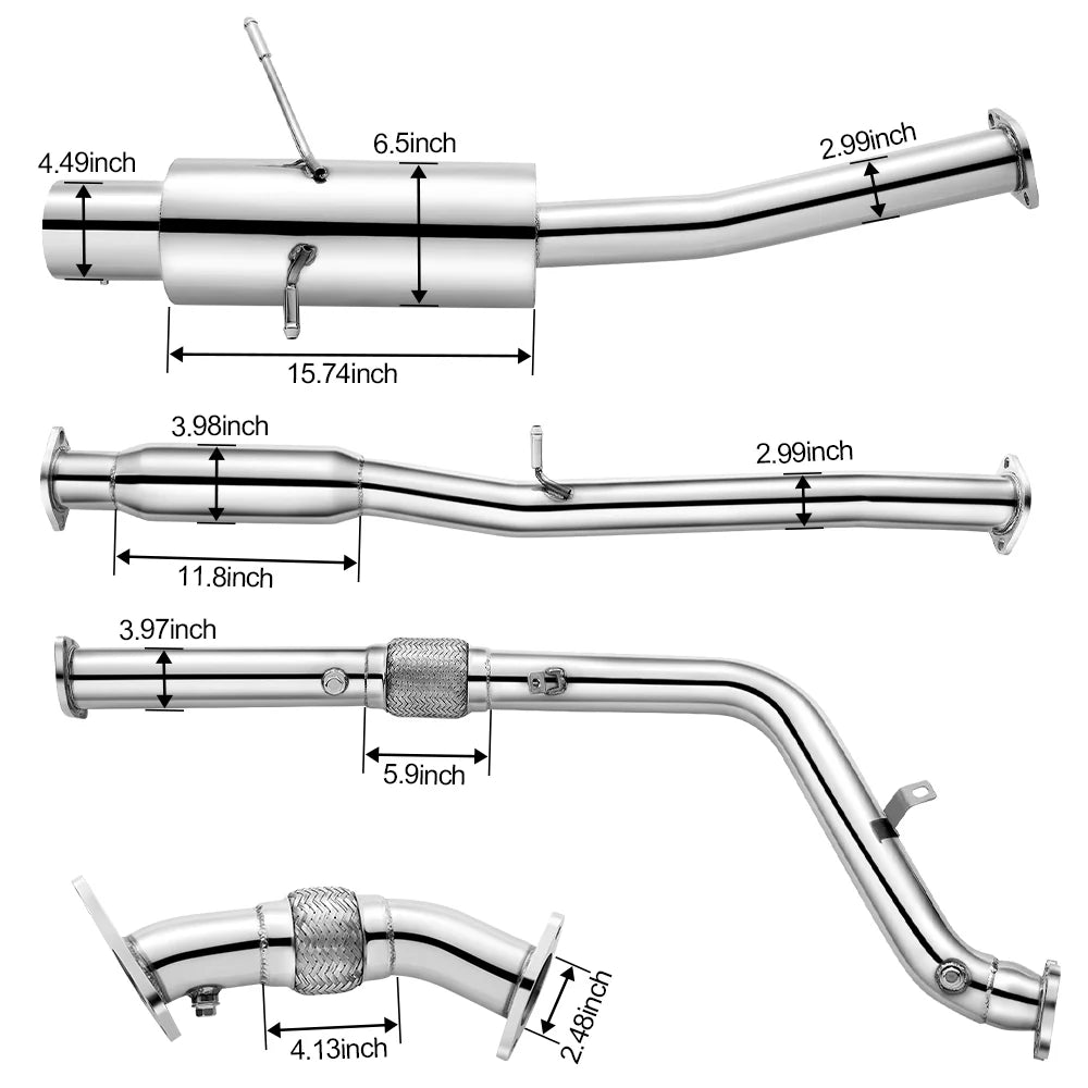 2002-2007 Subaru Impreza WRX/STI GD EJ25 3" Cat-Back Exhaust with 4.5" OD Burnt Tip