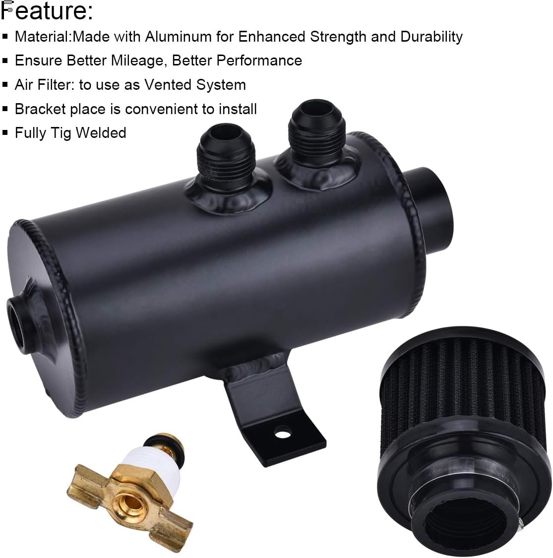 -10AN Oil, 750ml Baffled Oil Catch Can with Breather Filter (2-Port)