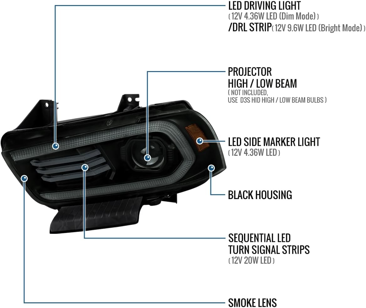 Dodge Charger Head Light LED DRL Switchback Sequential Turn Signal