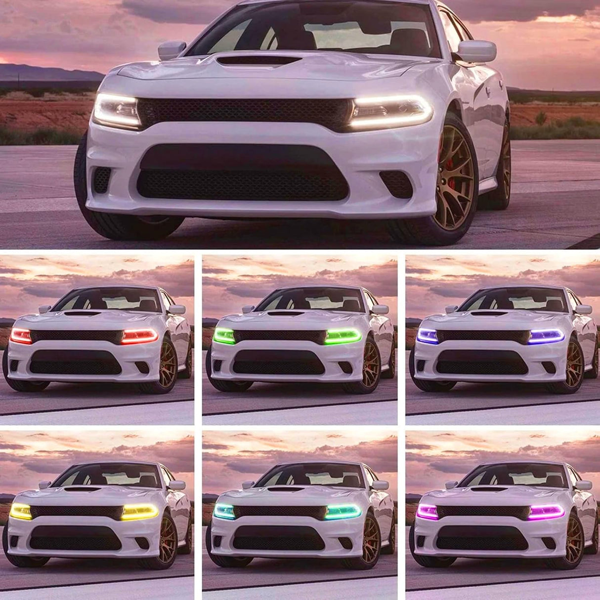 15-23 Dodge Charger Head Lights with MultiColor DRL Strip (Halogen)