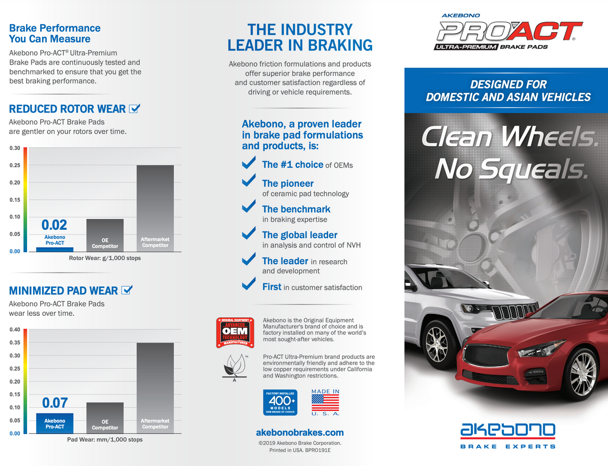 Akebono® Acura RDX/TLX|Honda Accord Civic 2.0L Pro-ACT™ Ultra-Premium Ceramic Rear Brake Pads