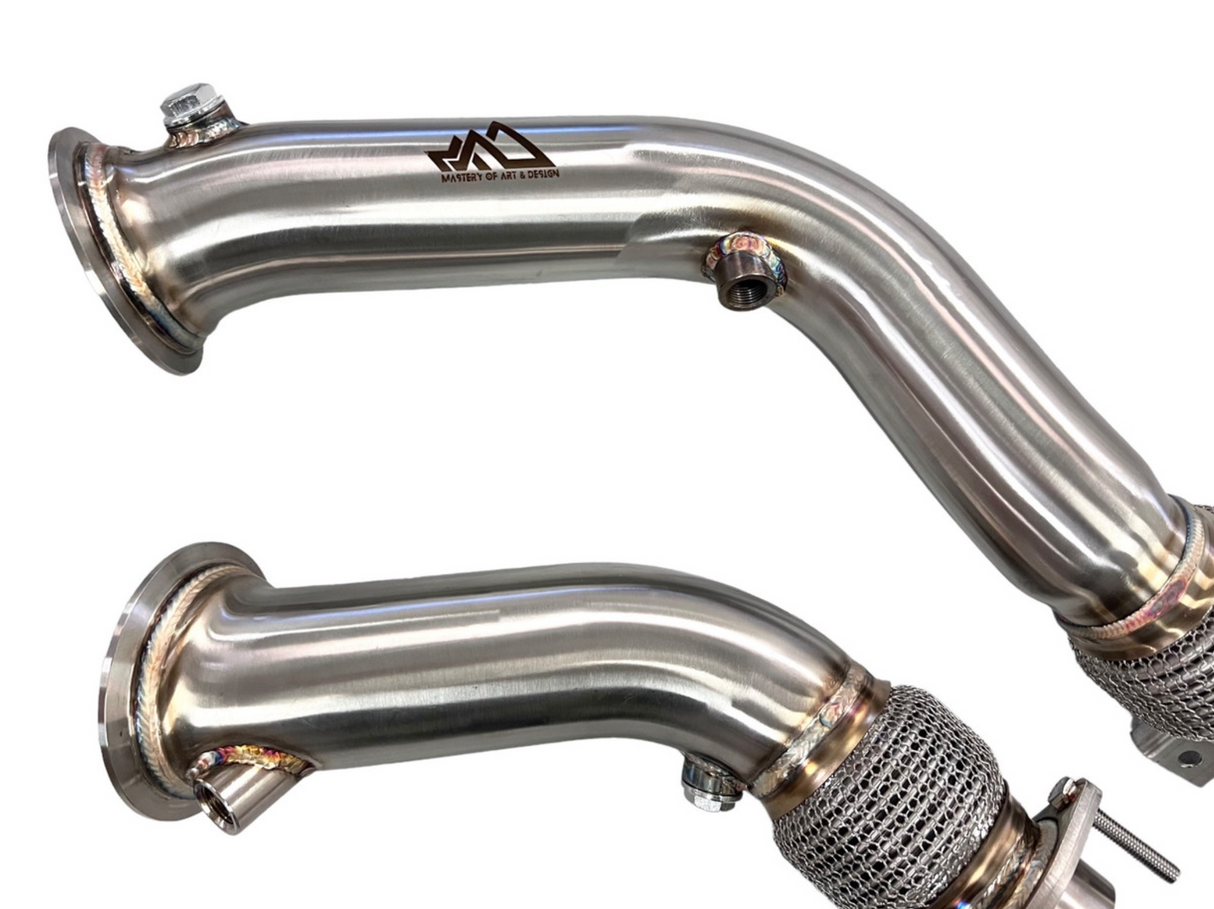 Mastery of Art & Design BMW M2C/M3/M4 S55B30 304SS 3" Catted Downpipes with Flex Sction