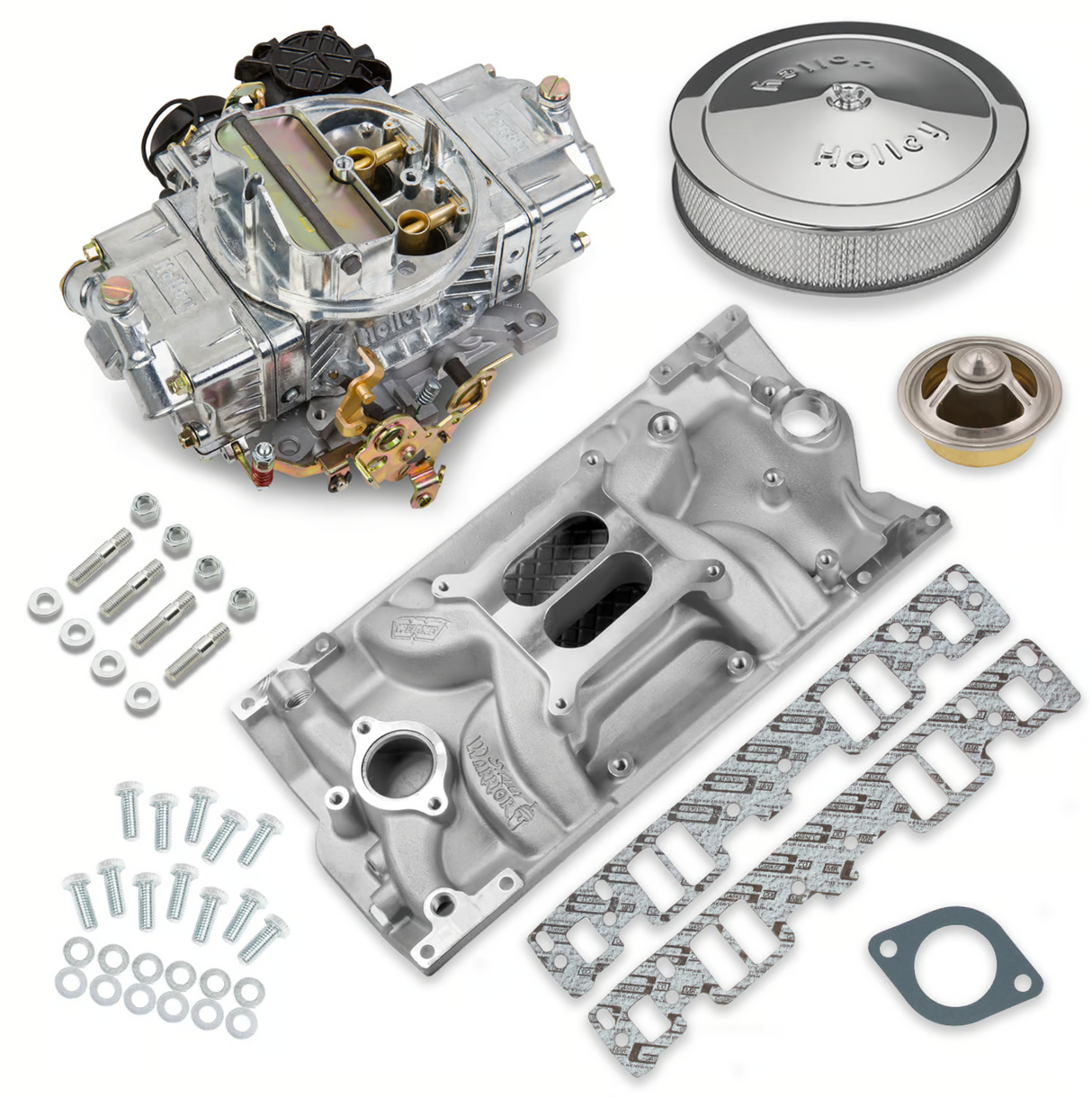 Holley® #VK060090 Street Avenger Carburetor and SBC Vortec Intake Manifold Combo ( 770 CFM - 4150 - Vacuum Secondaries - Shiny - Gasoline)
