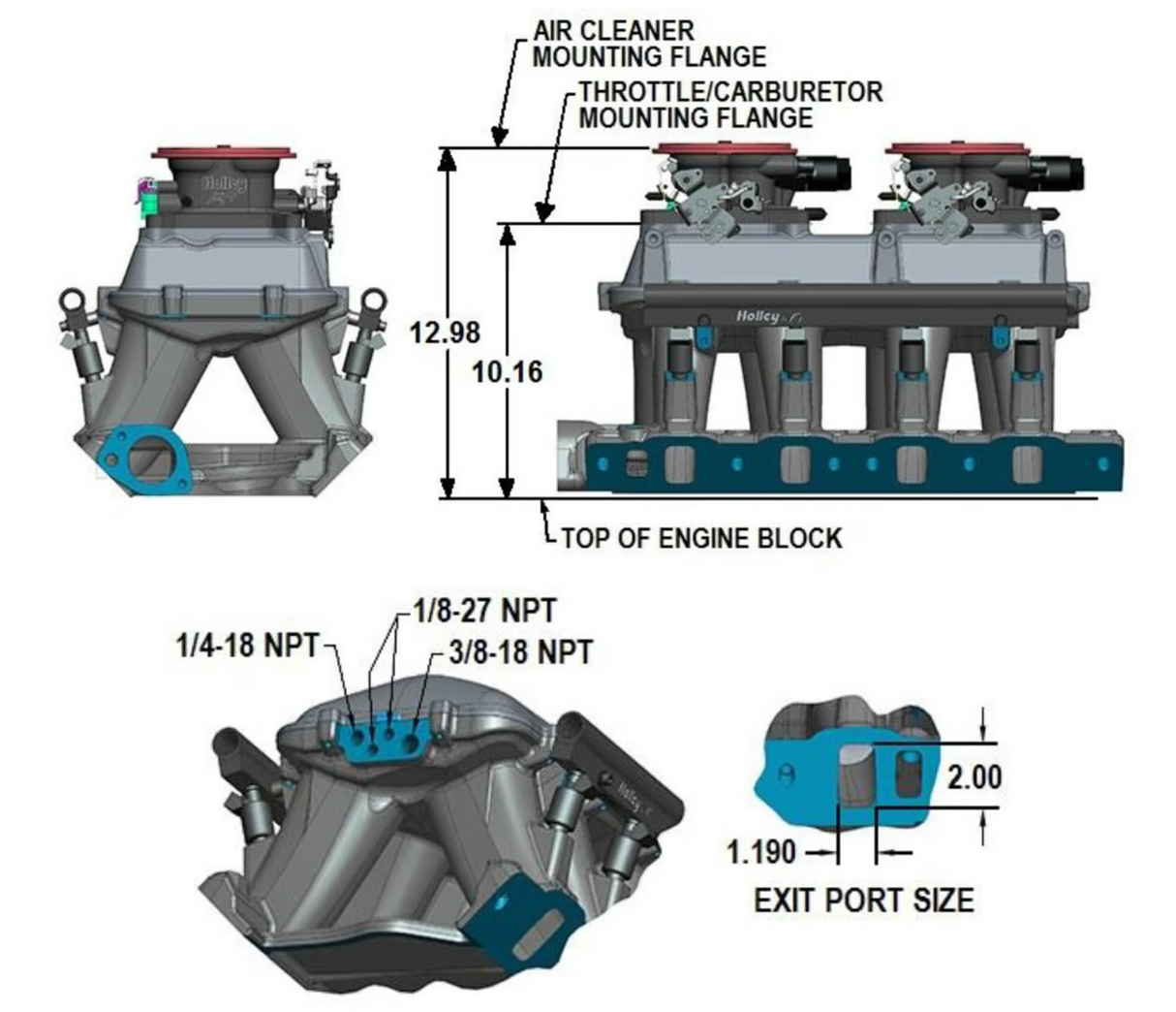 Holley® #300-241 Ford 351 Windsor Ford Hi-Ram EFI Manifold with 95mm LS Throttle Body Flange Top