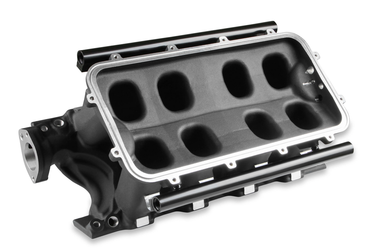 Holley® #300-308BK 8.2" SBF Ford Hi-Ram Intake Manifold with 105mm 1986-95 Ford 5.0 Throttle Body Flange Side Mount Top
