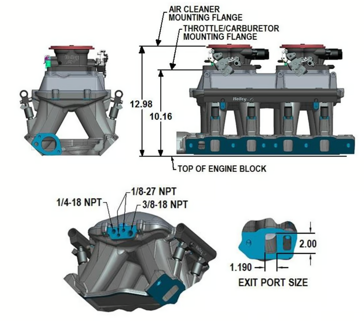 Holley® #300-242BK Black Ford 351W (9.5" Deck) Ford Hi-Ram Intake Manifold with 105mm LS Throttle Body Flange Top
