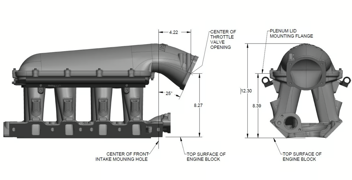 Holley® #300-306BK 8.2" SBF Ford Hi-Ram Intake Manifold with 95mm 1986-95 Ford 5.0 Throttle Body Flange Side Mount Top