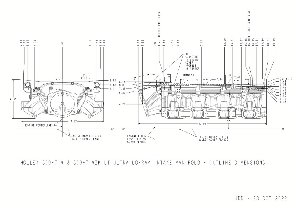 Holley® #300-719 GM Gen V LT1 Ultra Lo-Ram ISatin ntake Manifold with Port Injection Fuel Rails