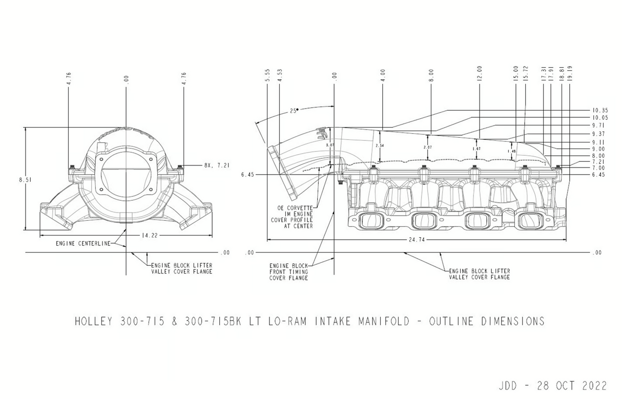 Holley® #300-715 GM Gen V LT1 Lo-Ram Top Feed Intake Manifold Base (OE Direct Injection Only )