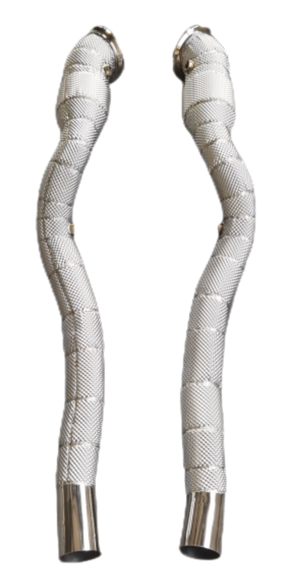 King Racing® (17-24) Ferrari 812 Superfast 304SS 3" Catless Exhaust Down Pipes with Heat Wrap Layer