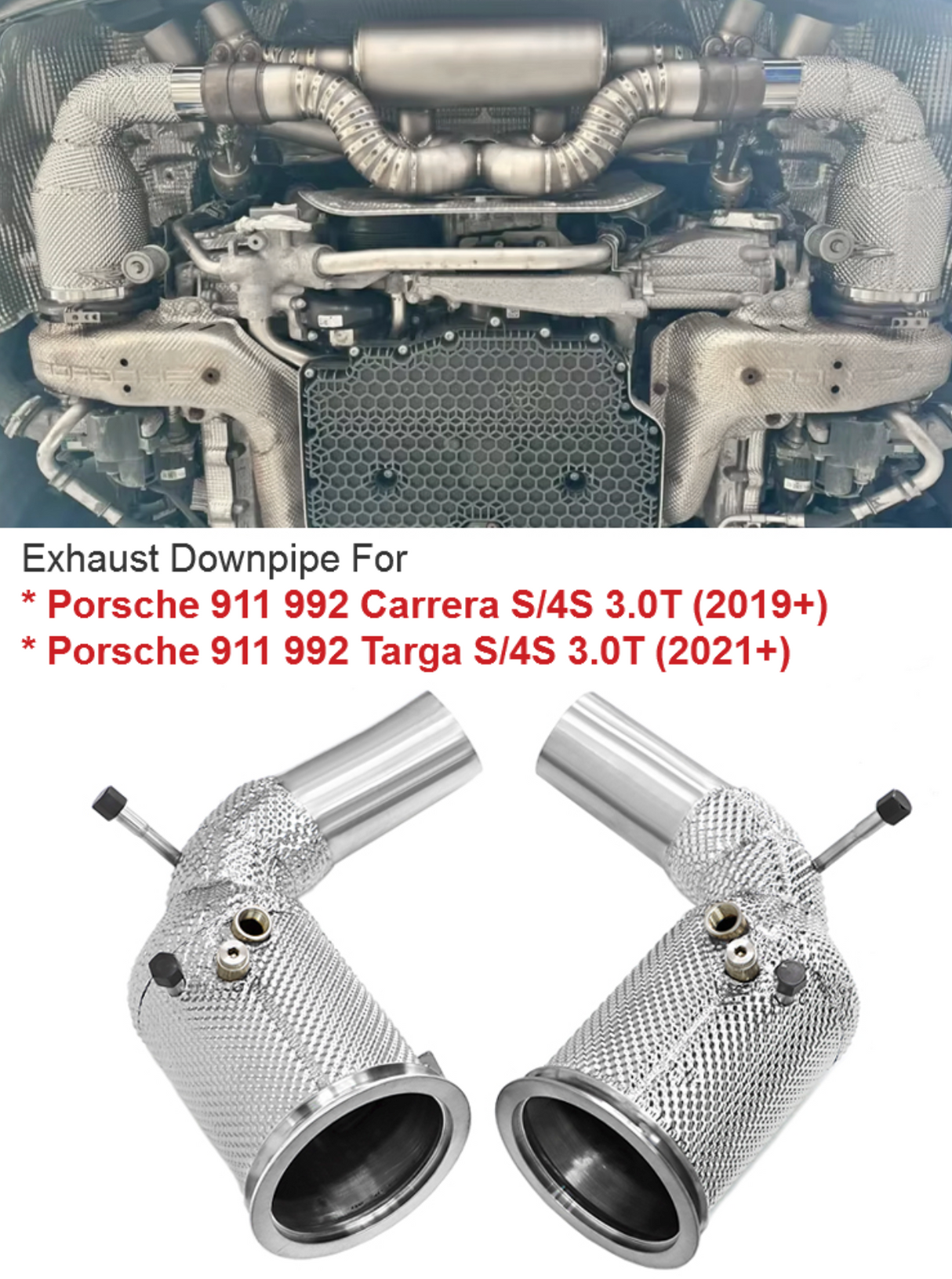 Porsche 911 992.1 Carrera/Targa 3.0L Catless Exhaust Down Pipes with Heat Wrap Shield