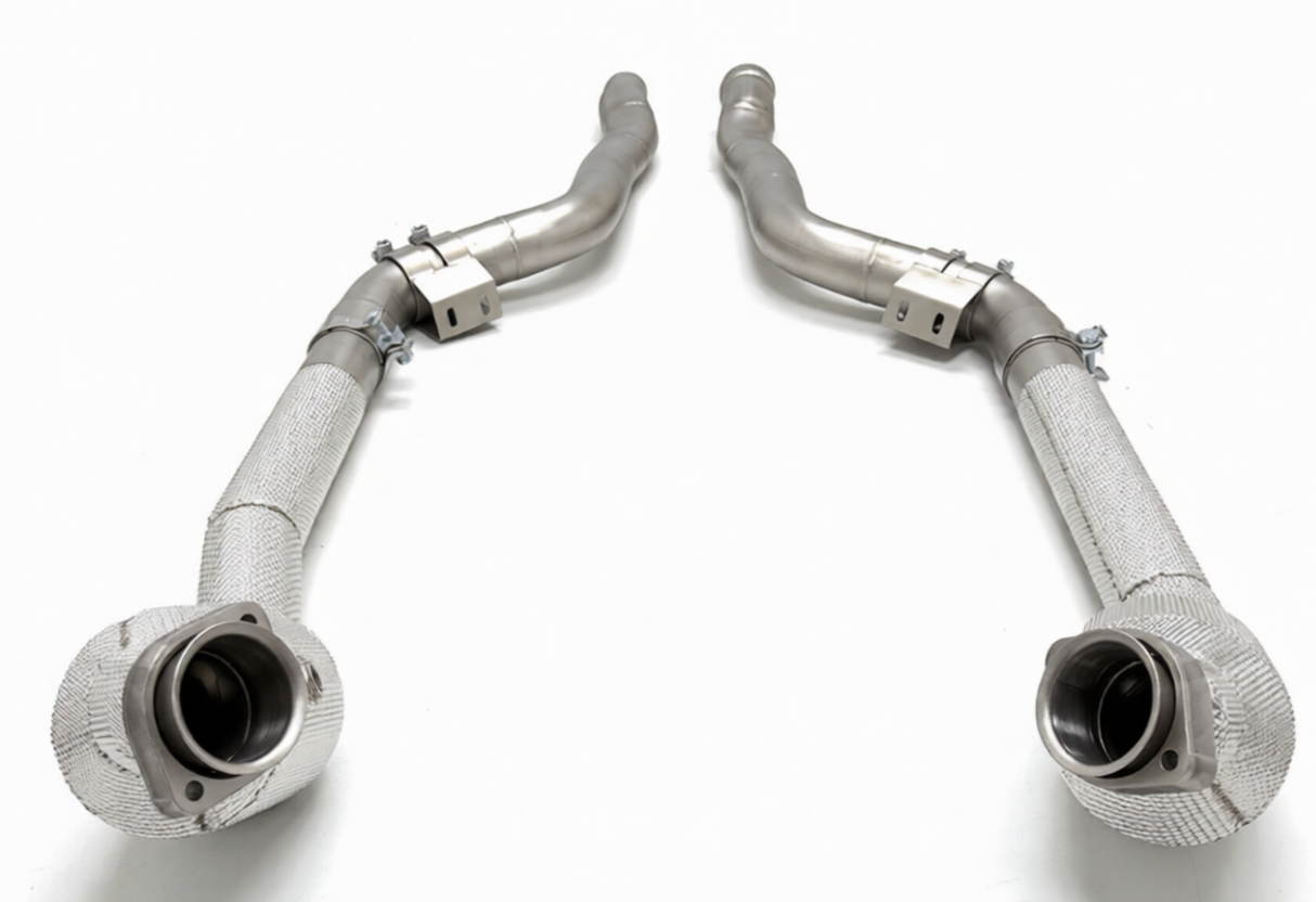 Mercedes-Benz M157 AMG 5.5L 200 Cell Catted Exhaust Down Pipes with Heat Wrap