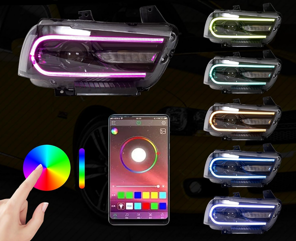 11-14 Dodge Charger Head Lights with Color Shift DRL Srip (Halogen)