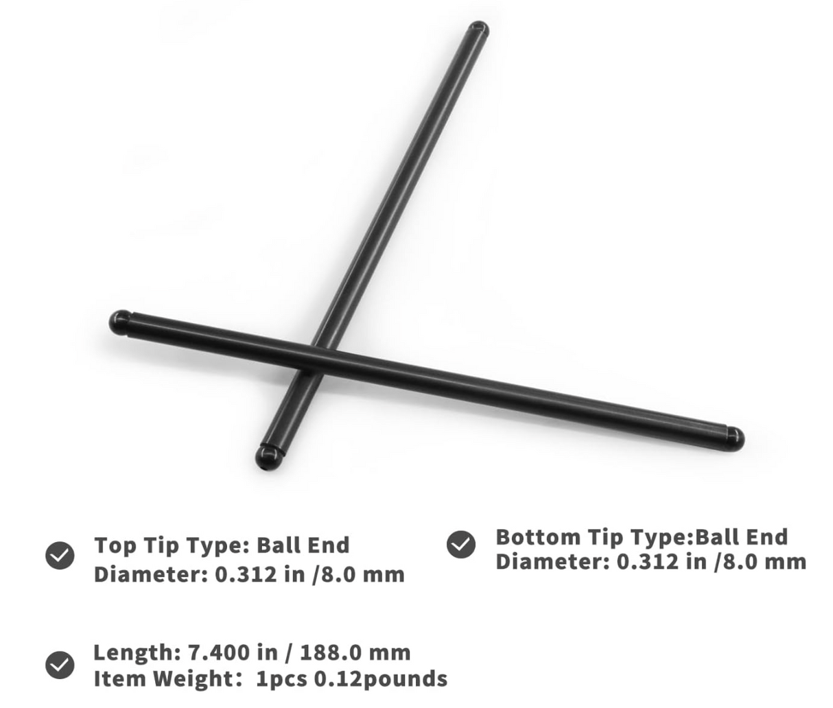 Kingman Speed® LS2/LS3/LS7/L86 7.325"x 5/16" Steel Exhaust/Intake Valve Pushrods (8-Pack)