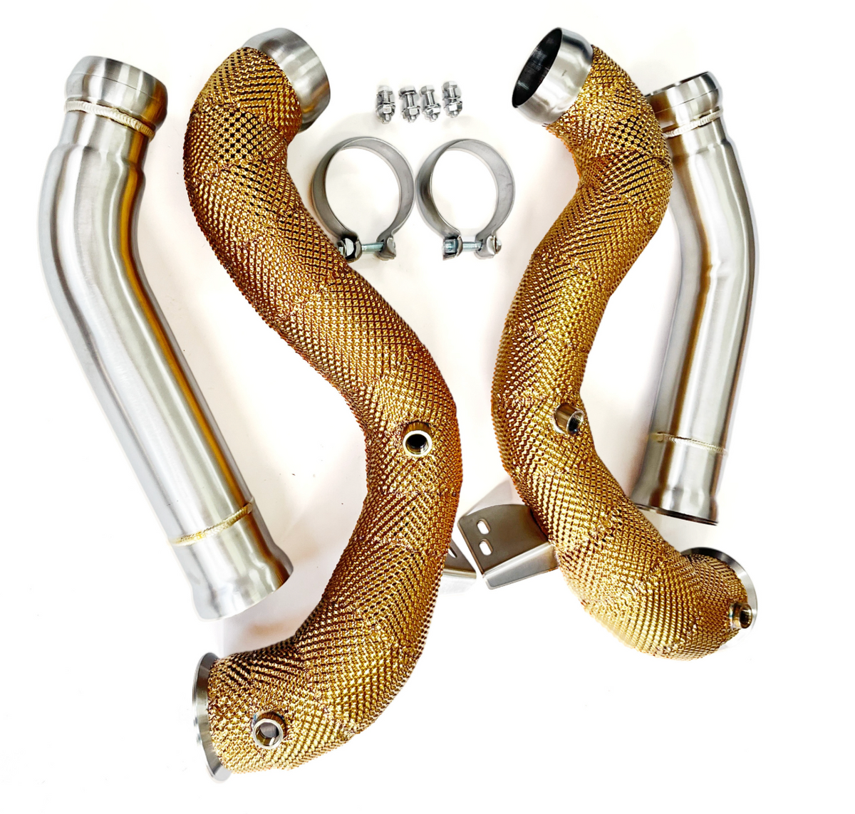Kingman Speed® (15-21) Mercedes-Benz C63 AMG M177 W205 304SS 3" Catless Down Pipe with Gold Primary Heat Wrap