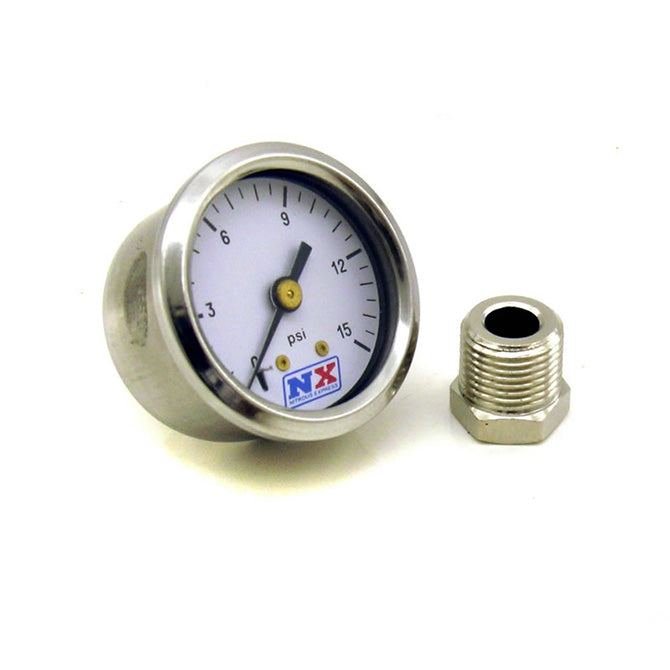 Nitrous Express® Fuel Pressure Gauge (0-15 PSI W/Adaptor) - 10 Second Racing