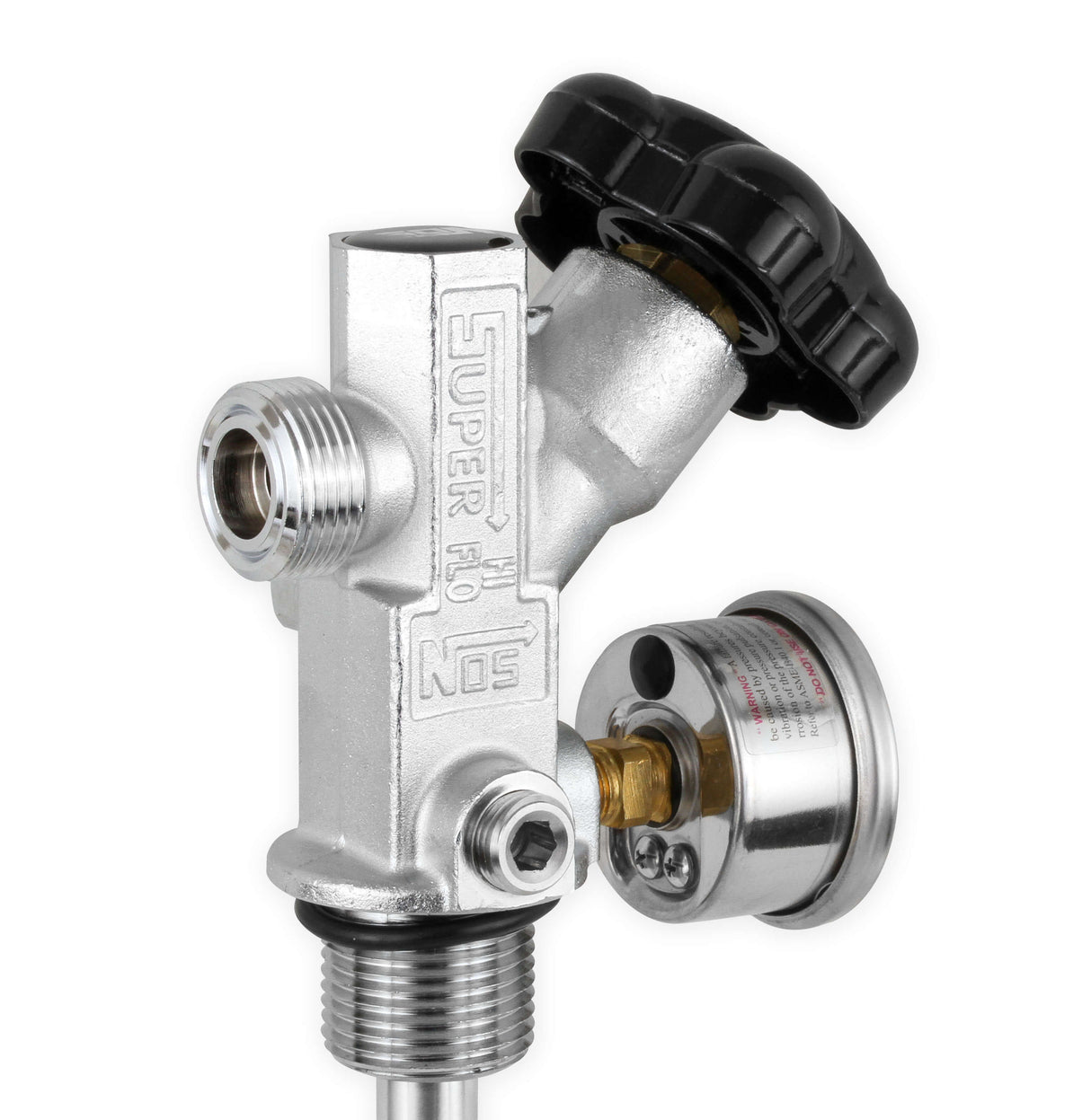NOS® 5 LB. BOTTLE SUPER HI-FLOW VALVE ASSEMBLY WITH SIPHON TUBE & GAUGE - 10 Second Racing