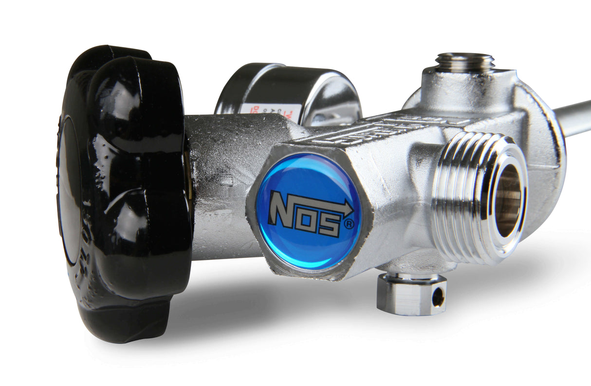 NOS® 15LB. & 20 LB. BOTTLE SUPER HI-FLOW VALVE ASSEMBLY WITH SIPHON TUBE AND BLUE GAUGE - 10 Second Racing
