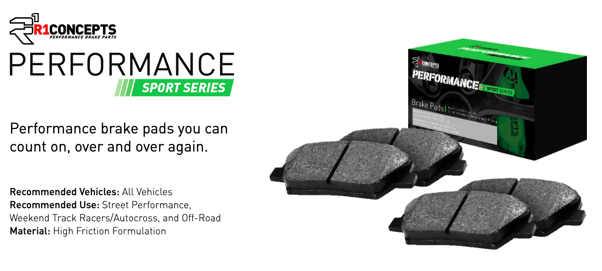 R1 Concepts® (15-23) Mustang EcoBoost Performance Sport Series Rear Brake Pads (4-PISTON FRONT CALIPERS)