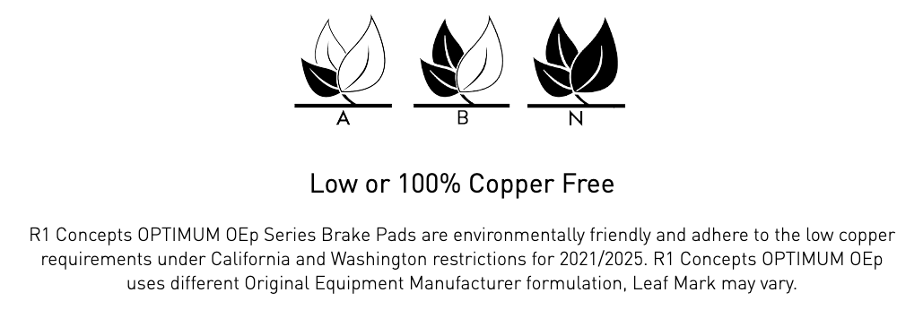R1 Concepts® (15-23) Mustang GT Optimum OEp Series Brake Pads (6-PISTON BREMBO FRONT CALIPERS)