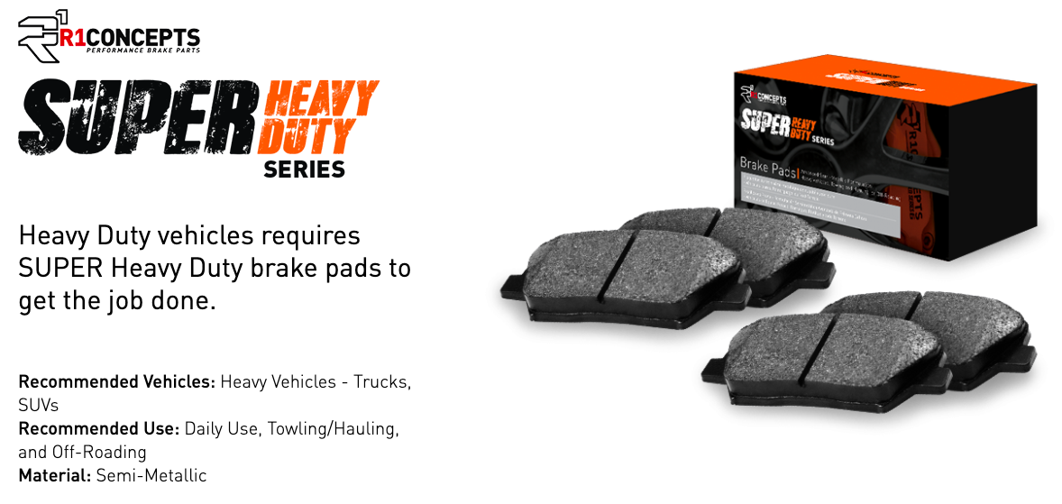 R1 Concepts® (15-23) Mustang GT Super Heavy Duty Series Rear Brake Pads (6-PISTON BREMBO FRONT CALIPERS)