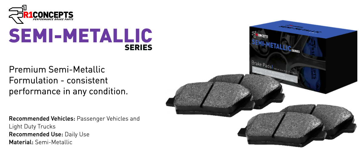 R1 Concepts® (11-14) Mustang GT/Boss 302 Semi-Metallic Series Brake Pads (AUTOMATIC TRANSMISSION)