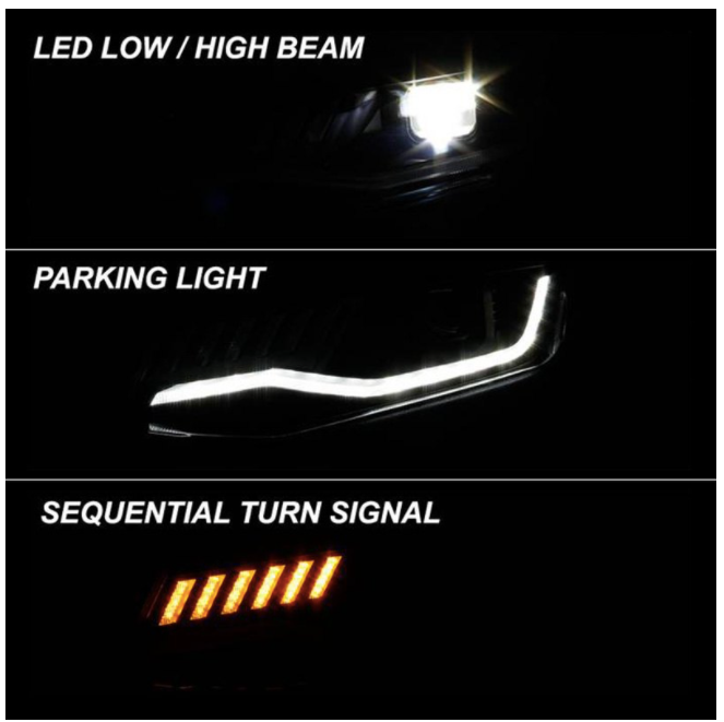 Spyder® (16-18) Camaro 6th Gen Black DRL Bar Projector LED Headlights with Sequential Turn Signal