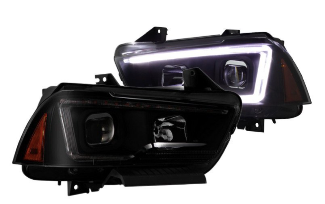 Spyder® (06-14) Charger Black/Smoke LED DRL Bar Projector Headlights (HALOGEN)