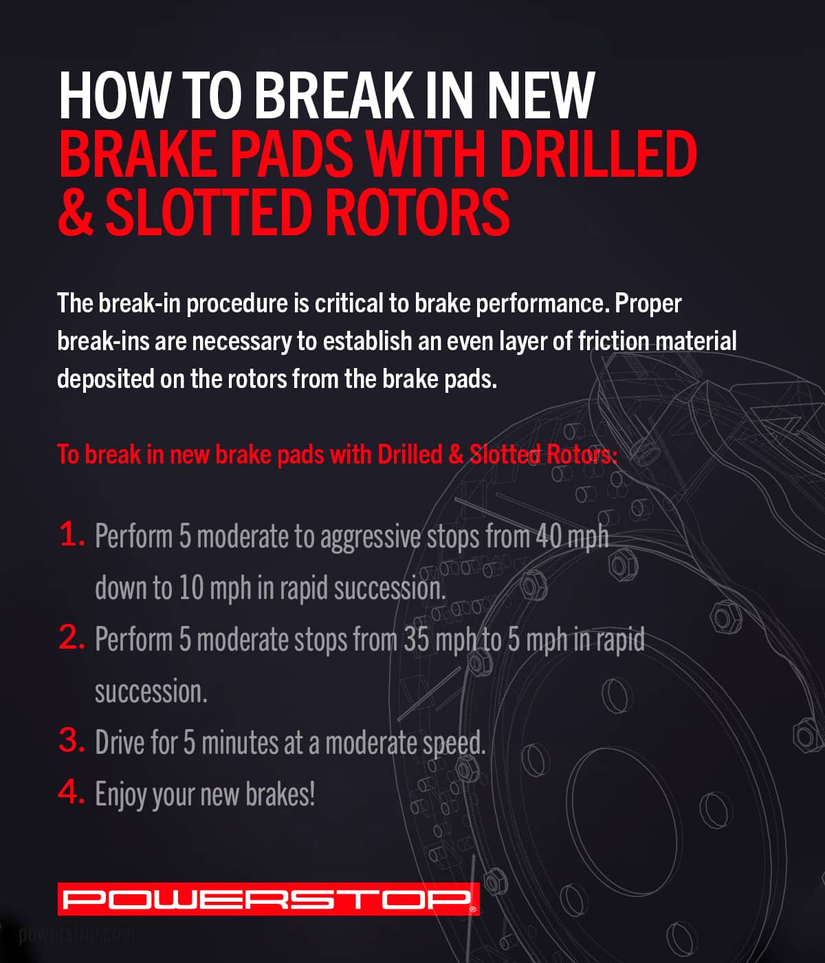 What is the Break In Procedure for New Brake Pads with Drilled and Slotted Rotors