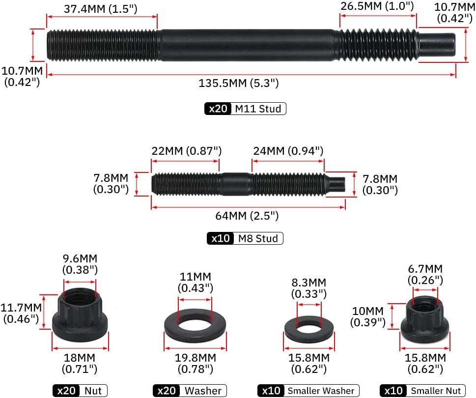Kingman Speed® GM LS1/LS2/LS3/LS6/LQ4/LQ9/L96/L76/L92/L99 Head Stud Bolt Kit