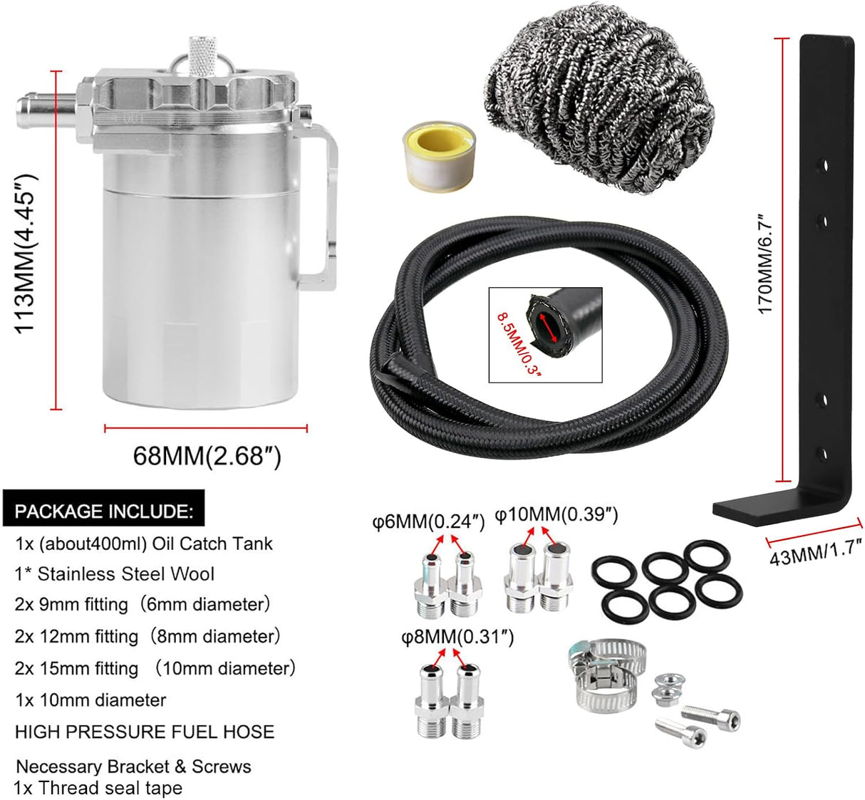 Universal 350ml Baffled Oil Can Kit with Mounting Bracket