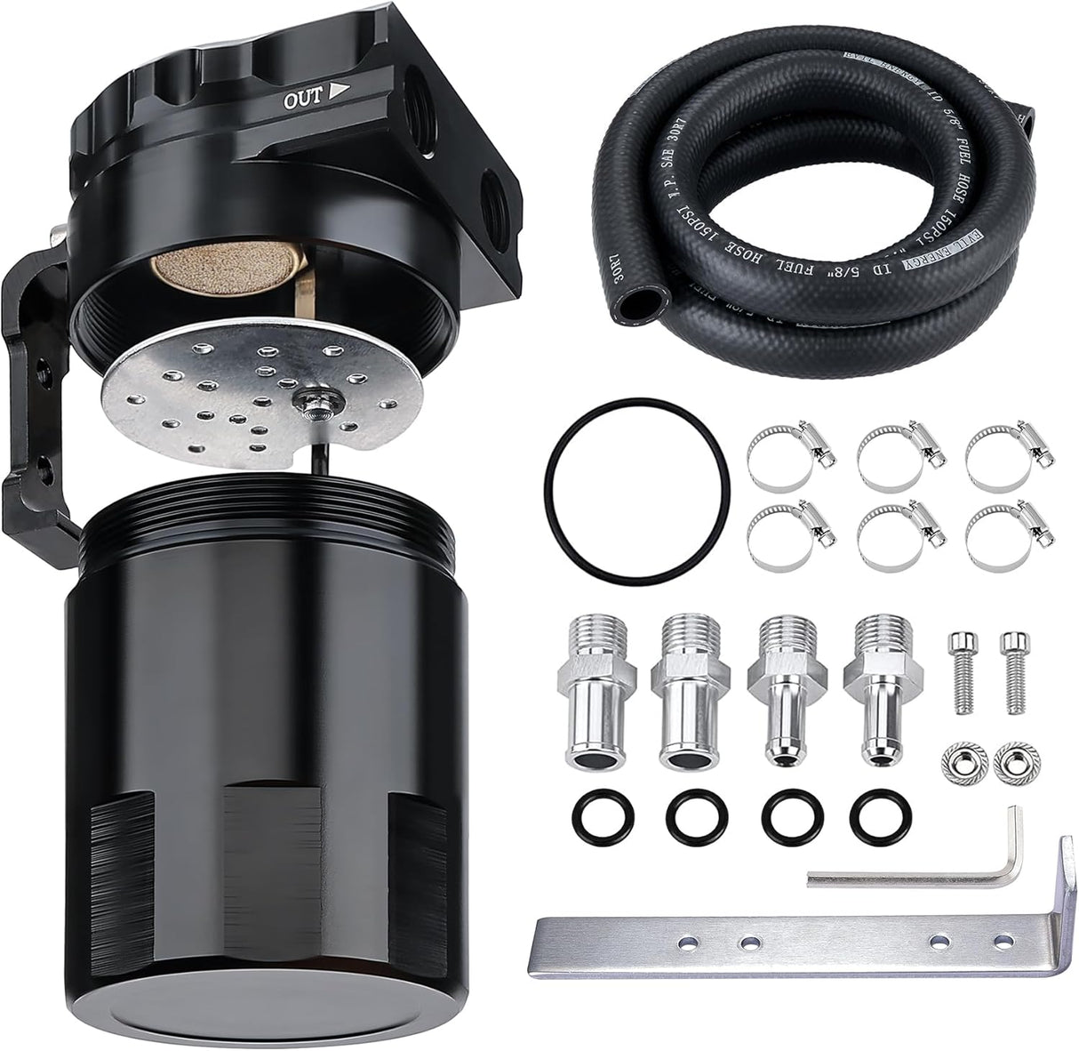 300ML Baffled Oil Can with Breather Filter 5/8" ID 5 FT NBR Fuel Hose