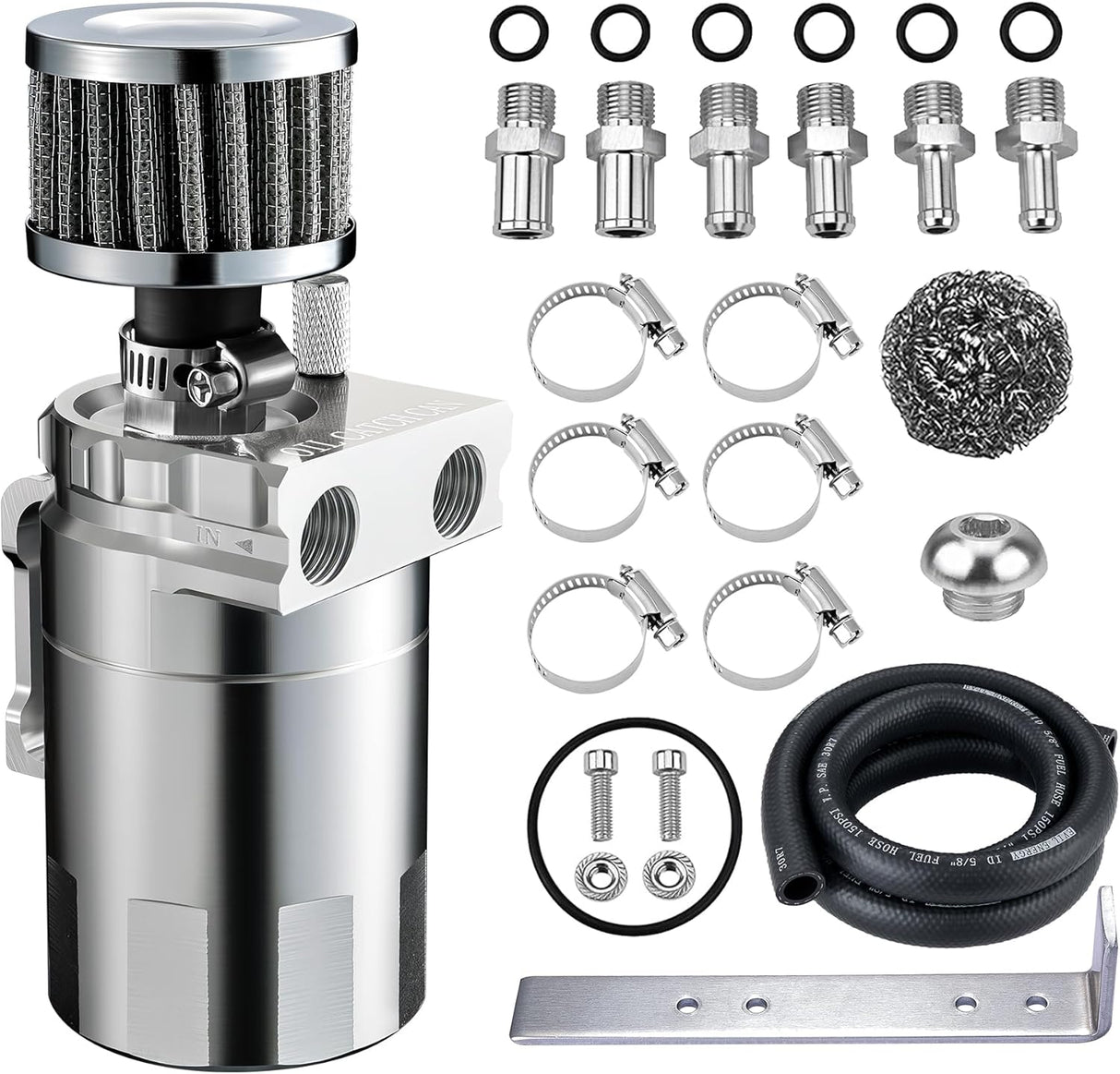 300ML Baffled Oil Can with Breather Filter 3/8" ID 5FT NBR Fuel Hose

