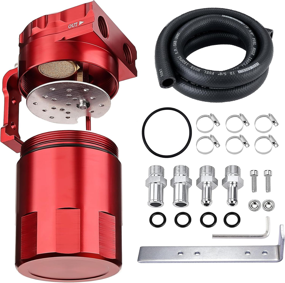 300ML Baffled Oil Can with Breather Filter 5/8" ID 5 FT NBR Fuel Hose